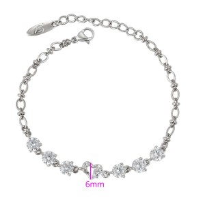 Eleganta rokassprādze ar baltiem cirkoniem, rodija pārklājums, garums 17 cm